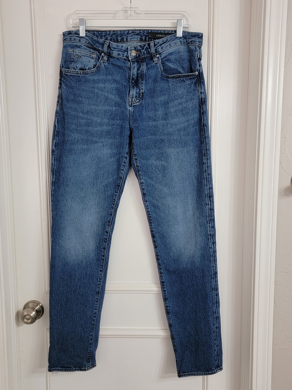 Armani Exchange Mens Jeans Wash J13 Slim Fit Straight Preppy Whisker Blue 32